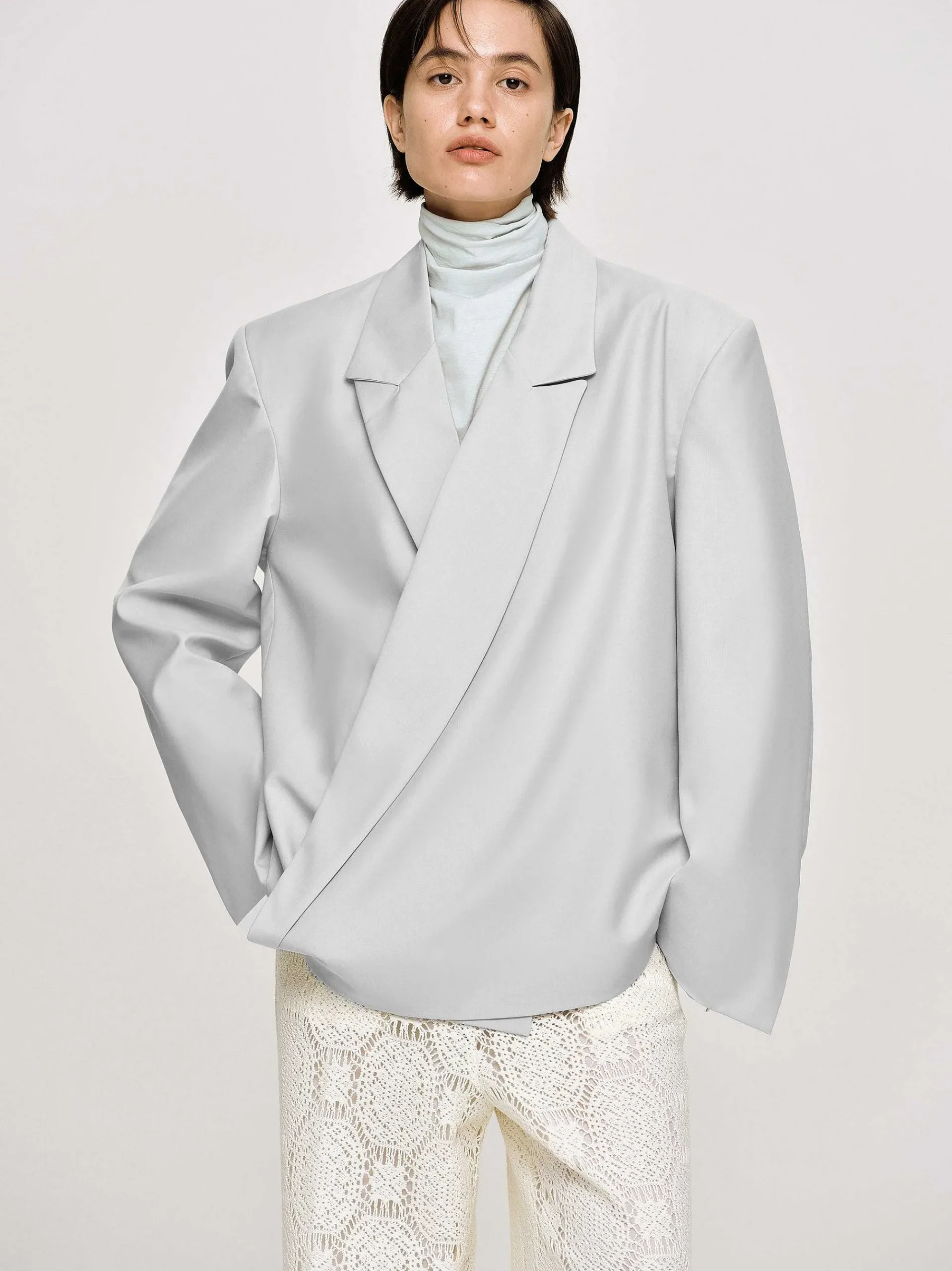 Source Unknown Accessoires-Baia Boxy Wrap Blazer, Gainsboro Gris