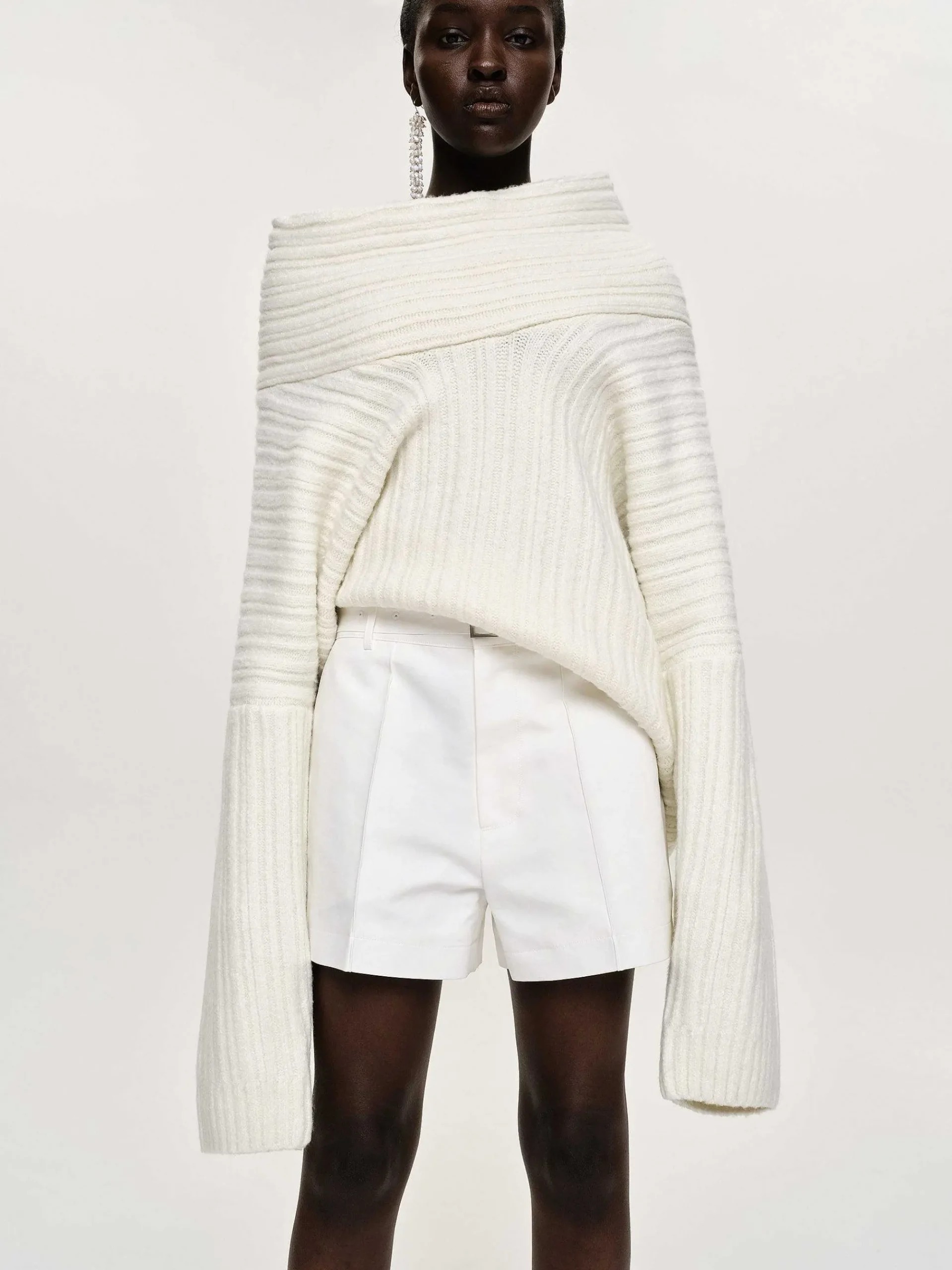 Source Unknown Accessoires-Becca Pull Surdimensionne En Tricot A Rouleau Haut, Blanc