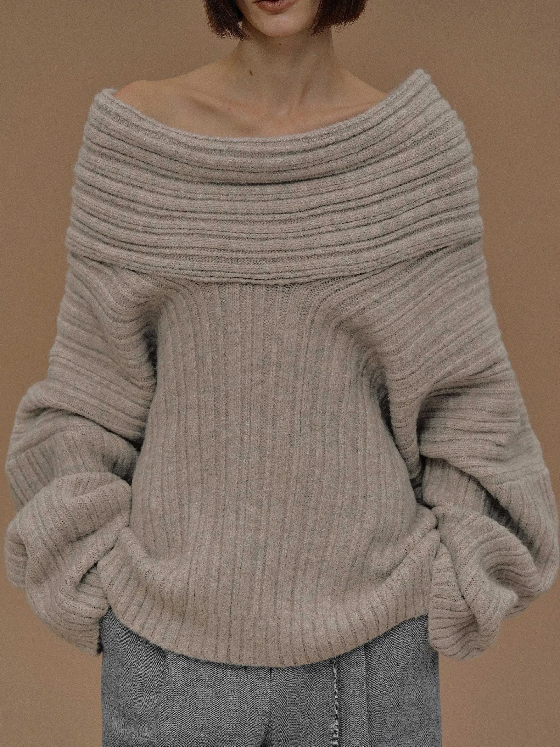 Source Unknown Accessoires-Becca Pull Surdimensionne En Tricot A Rouleau Haut, Noix De Coco