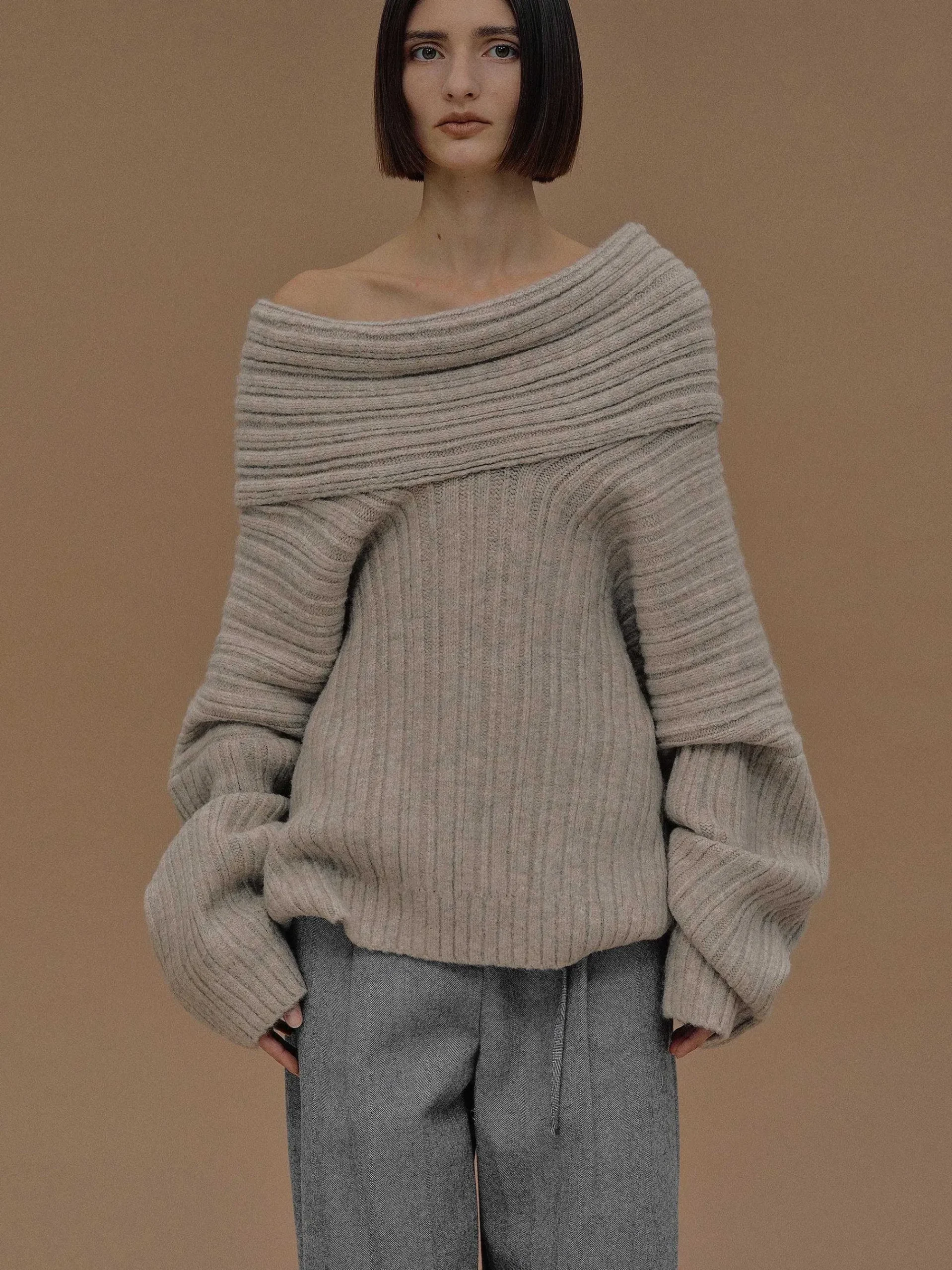 Source Unknown Accessoires-Becca Pull Surdimensionne En Tricot A Rouleau Haut, Noix De Coco