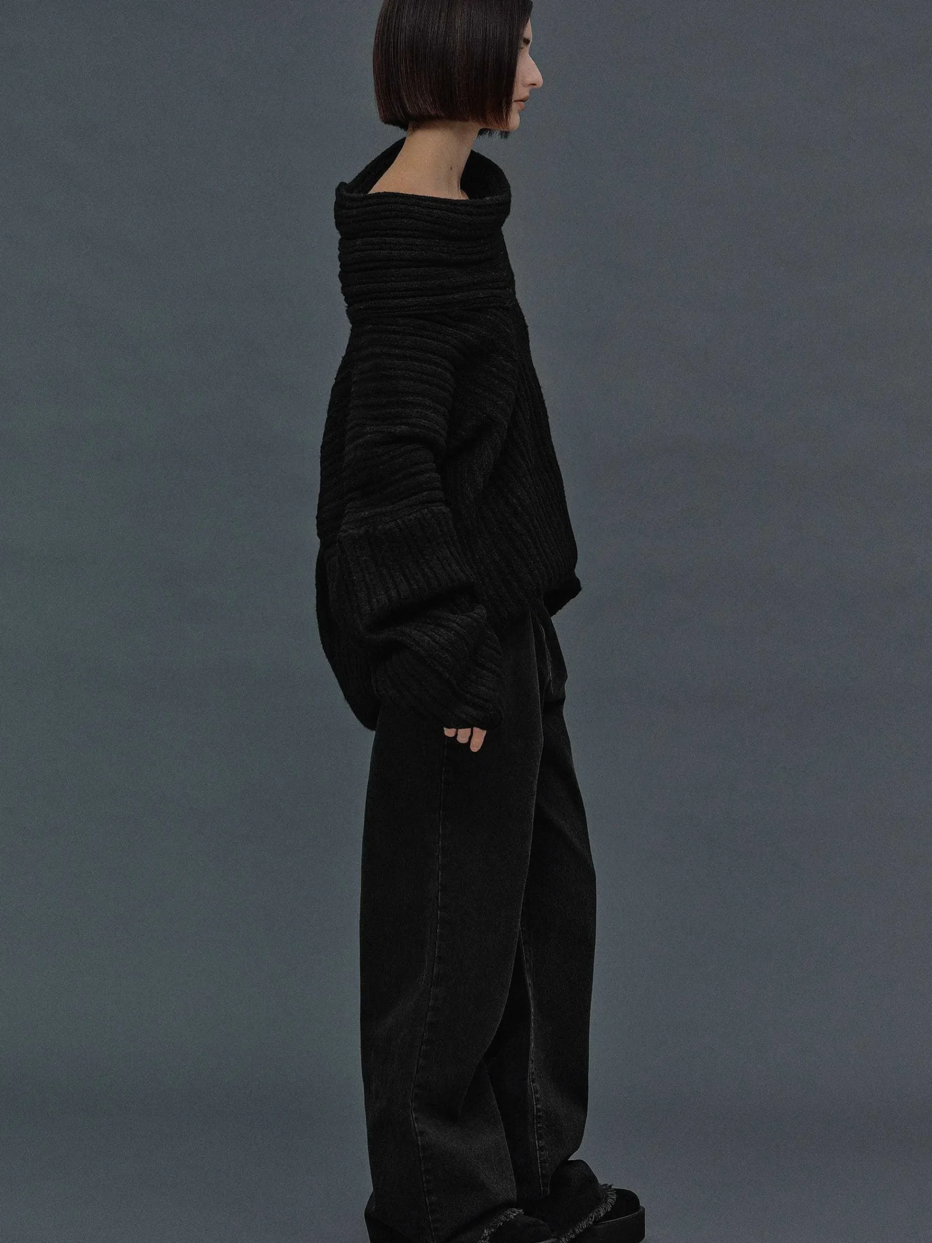 Source Unknown Accessoires-Becca Pull Surdimensionne En Tricot A Rouleau Haut, Noir