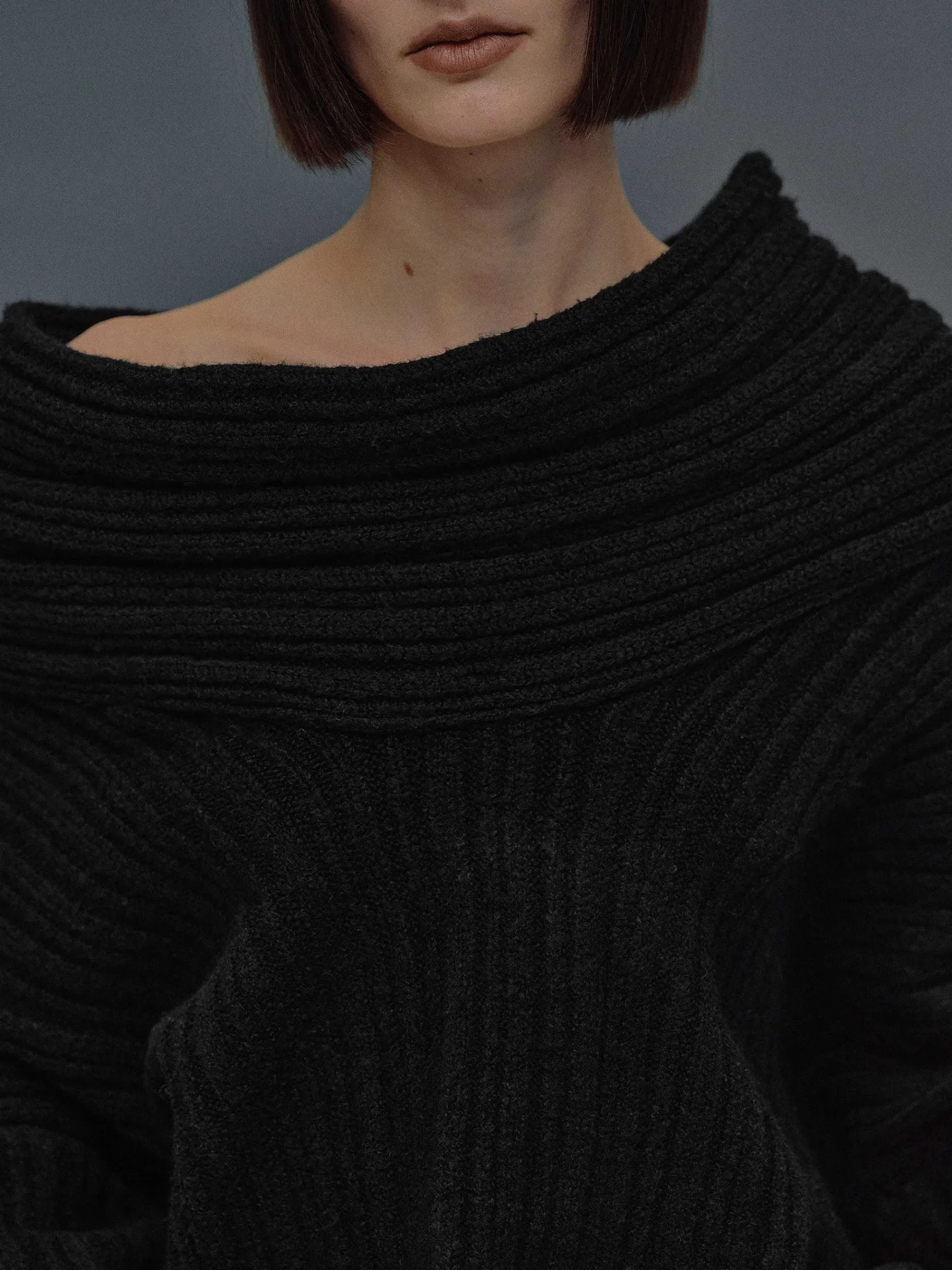 Source Unknown Accessoires-Becca Pull Surdimensionne En Tricot A Rouleau Haut, Noir