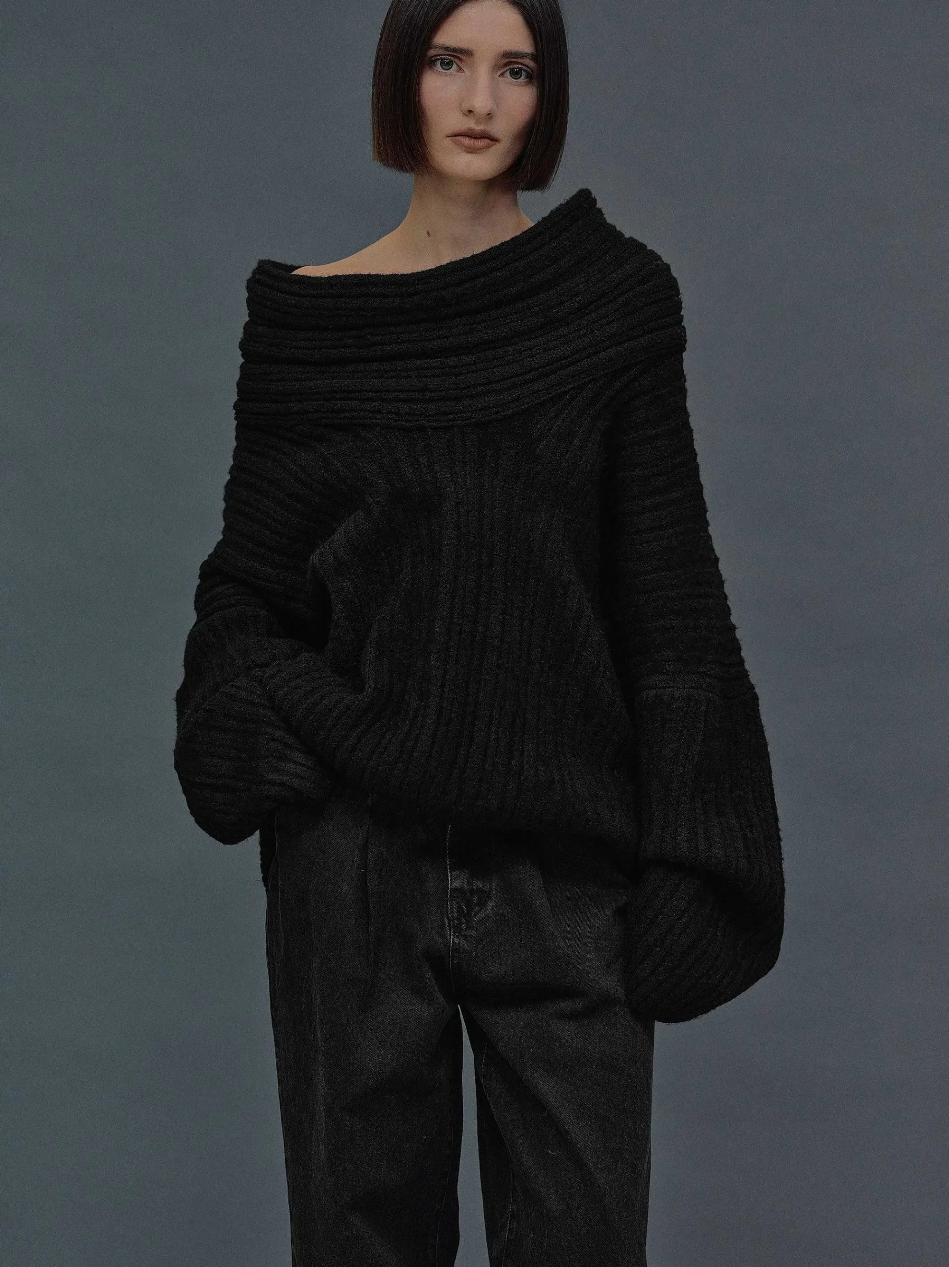 Source Unknown Accessoires-Becca Pull Surdimensionne En Tricot A Rouleau Haut, Noir