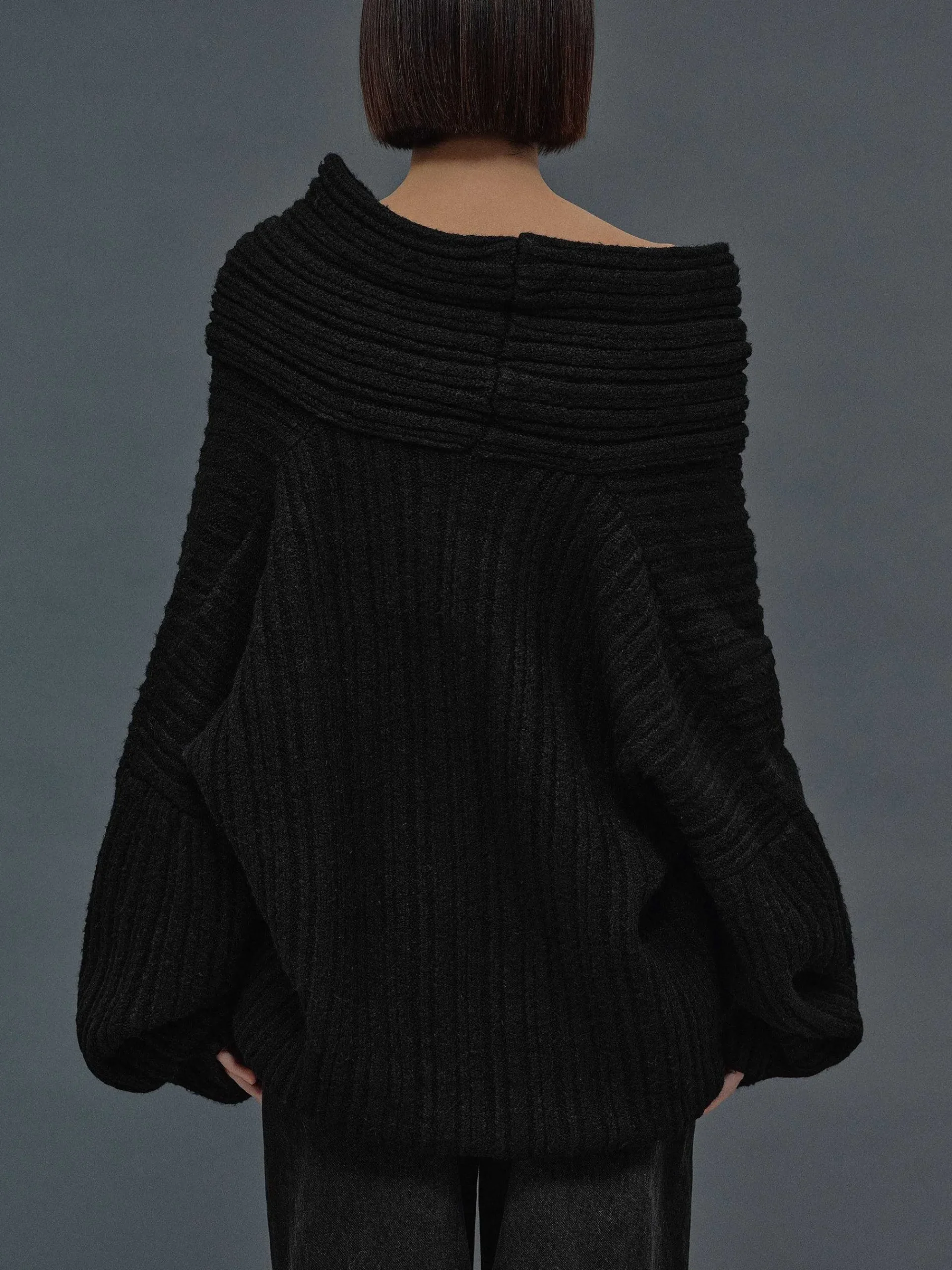 Source Unknown Accessoires-Becca Pull Surdimensionne En Tricot A Rouleau Haut, Noir