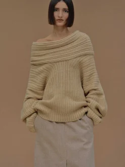 Source Unknown Accessoires-Becca Pull Surdimensionne En Tricot A Rouleau Haut, Beurre