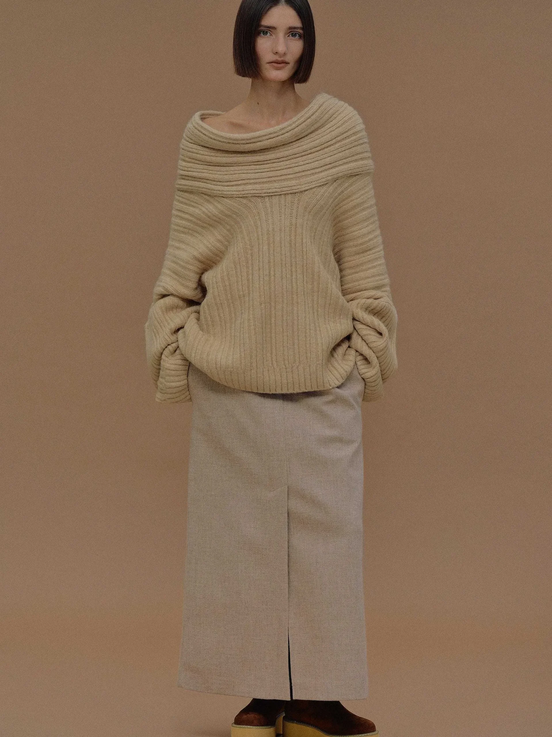 Source Unknown Accessoires-Becca Pull Surdimensionne En Tricot A Rouleau Haut, Beurre