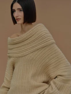 Source Unknown Accessoires-Becca Pull Surdimensionne En Tricot A Rouleau Haut, Beurre