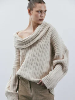 Source Unknown Accessoires-Becca Pull Surdimensionne En Tricot A Rouleau Haut, Bouleau