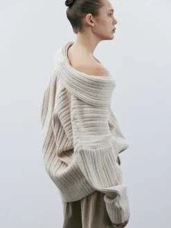 Source Unknown Accessoires-Becca Pull Surdimensionne En Tricot A Rouleau Haut, Bouleau