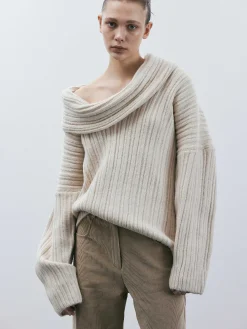 Source Unknown Accessoires-Becca Pull Surdimensionne En Tricot A Rouleau Haut, Bouleau