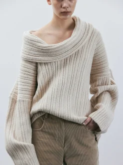 Source Unknown Accessoires-Becca Pull Surdimensionne En Tricot A Rouleau Haut, Bouleau