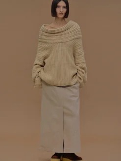 Source Unknown Accessoires-Becca Pull Surdimensionne En Tricot A Rouleau Haut, Beurre