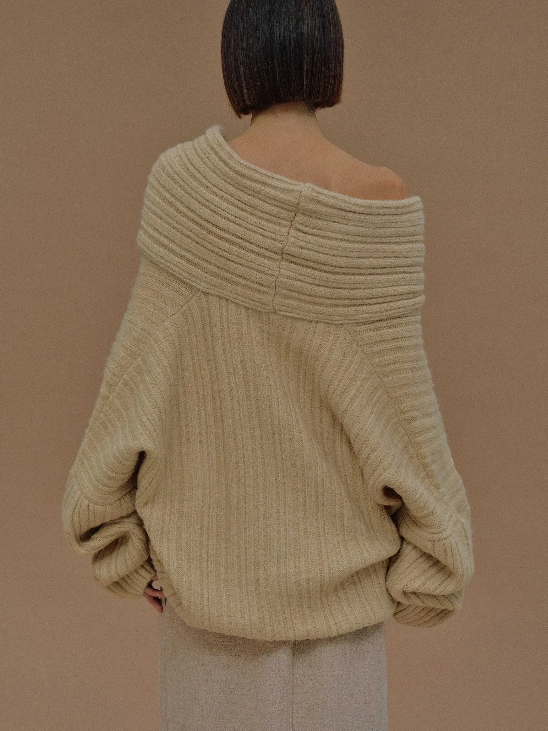 Source Unknown Accessoires-Becca Pull Surdimensionne En Tricot A Rouleau Haut, Beurre