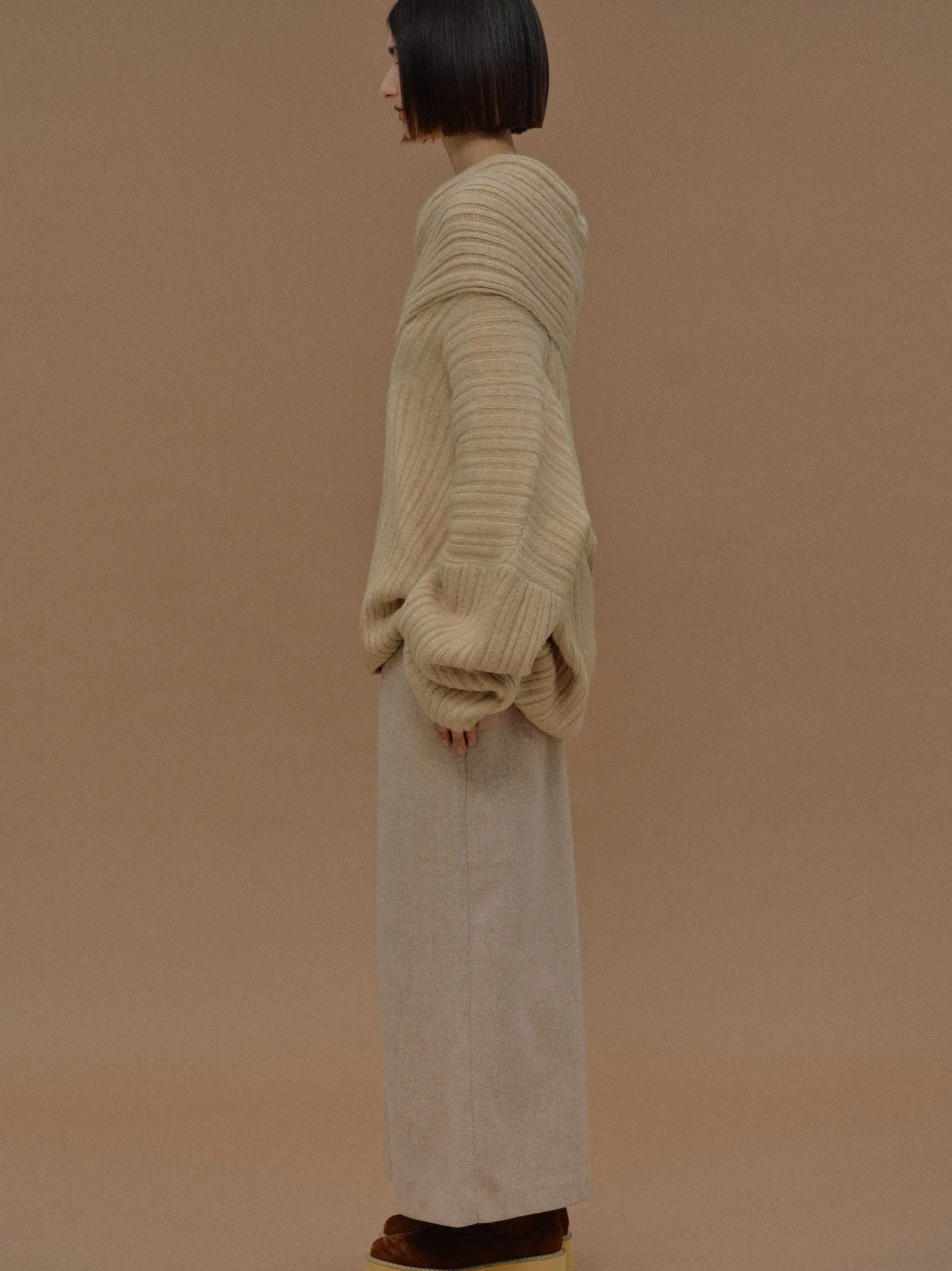 Source Unknown Accessoires-Becca Pull Surdimensionne En Tricot A Rouleau Haut, Beurre