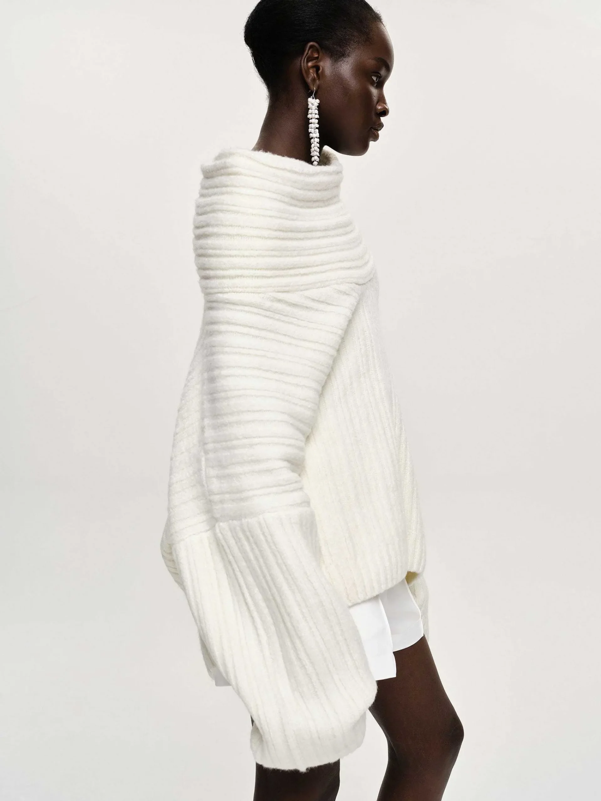 Source Unknown Accessoires-Becca Pull Surdimensionne En Tricot A Rouleau Haut, Blanc
