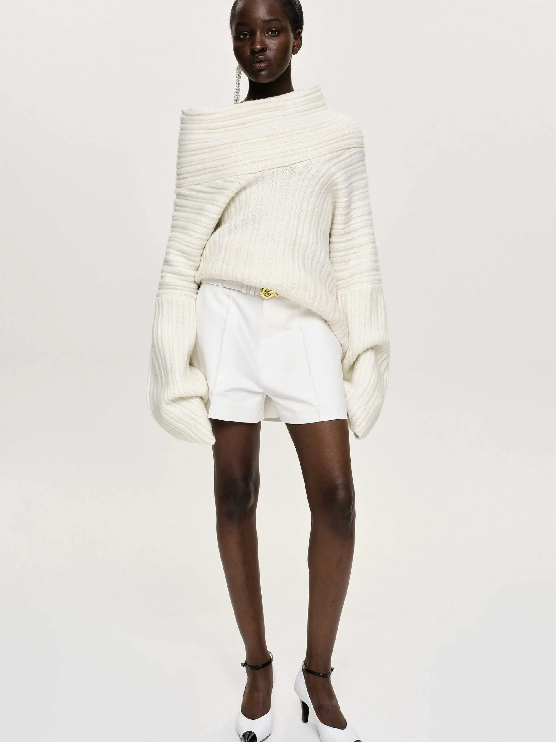 Source Unknown Accessoires-Becca Pull Surdimensionne En Tricot A Rouleau Haut, Blanc