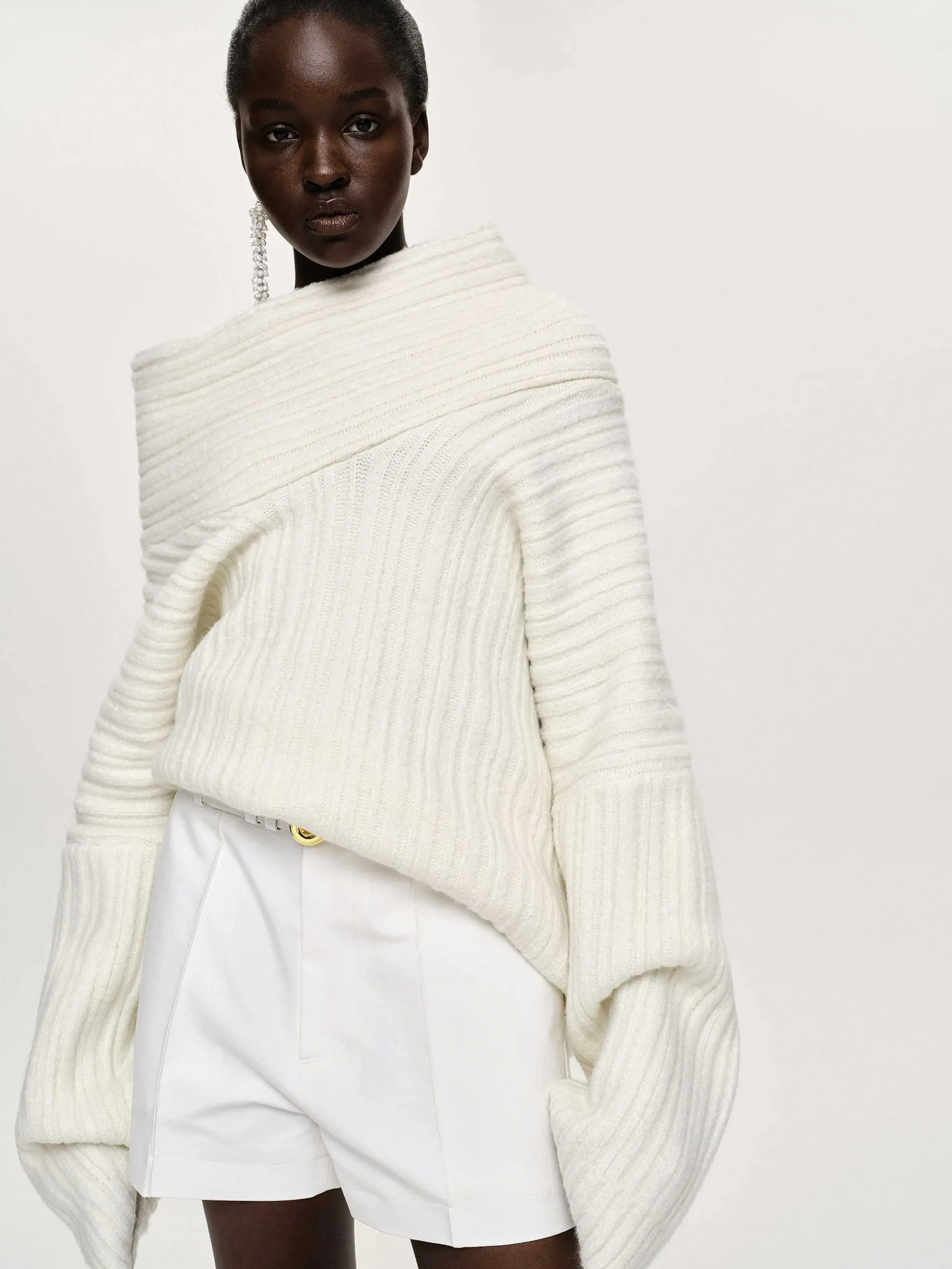Source Unknown Accessoires-Becca Pull Surdimensionne En Tricot A Rouleau Haut, Blanc