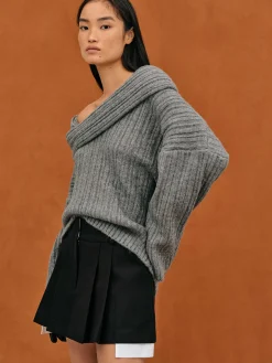 Source Unknown Accessoires-Becca Pull Surdimensionne En Tricot A Rouleau Haut, Gris Tempete