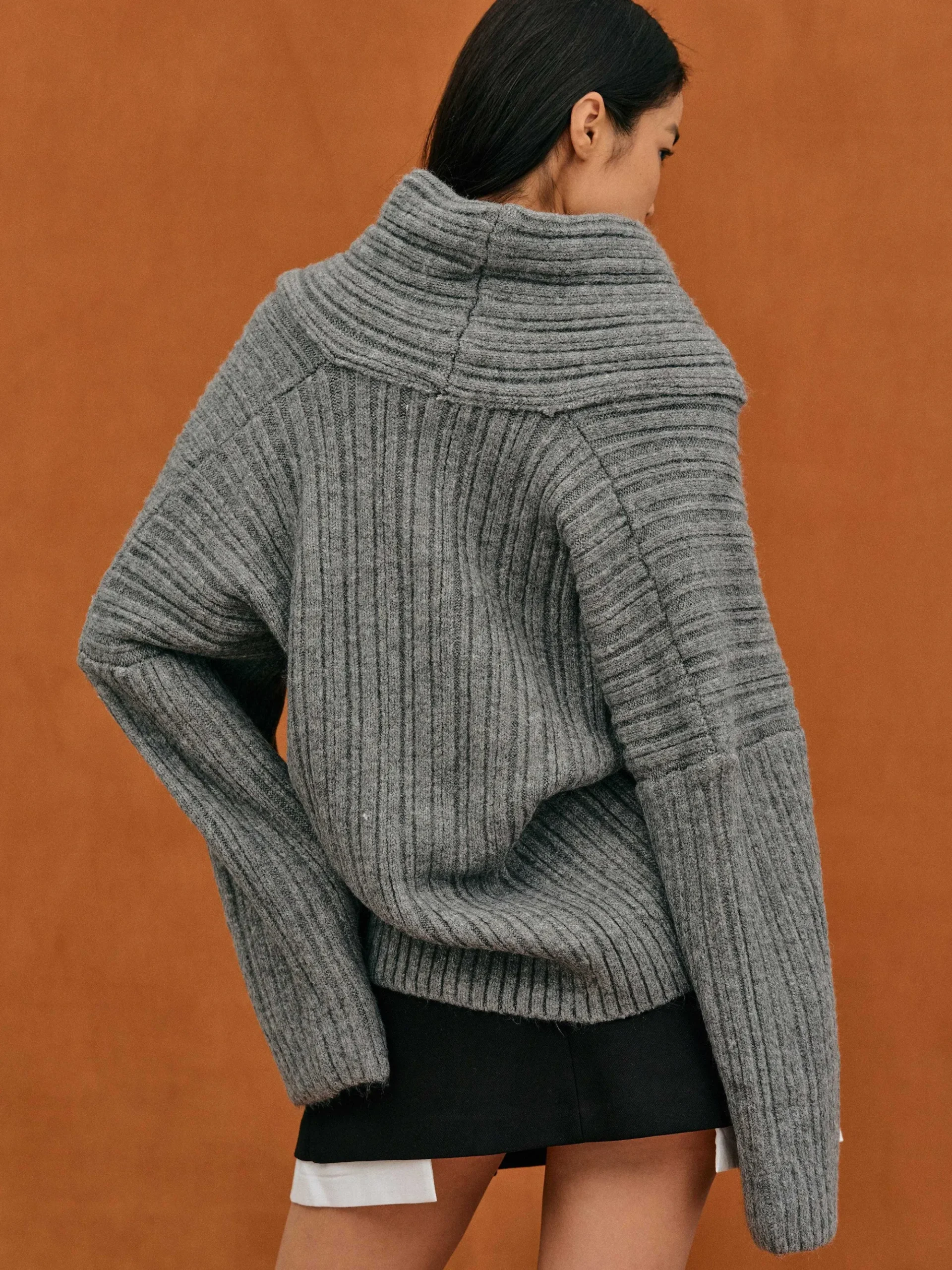 Source Unknown Accessoires-Becca Pull Surdimensionne En Tricot A Rouleau Haut, Gris Tempete