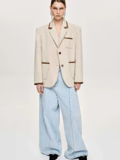 Source Unknown Vêtements-Blazer Borde De Cuir, Toile