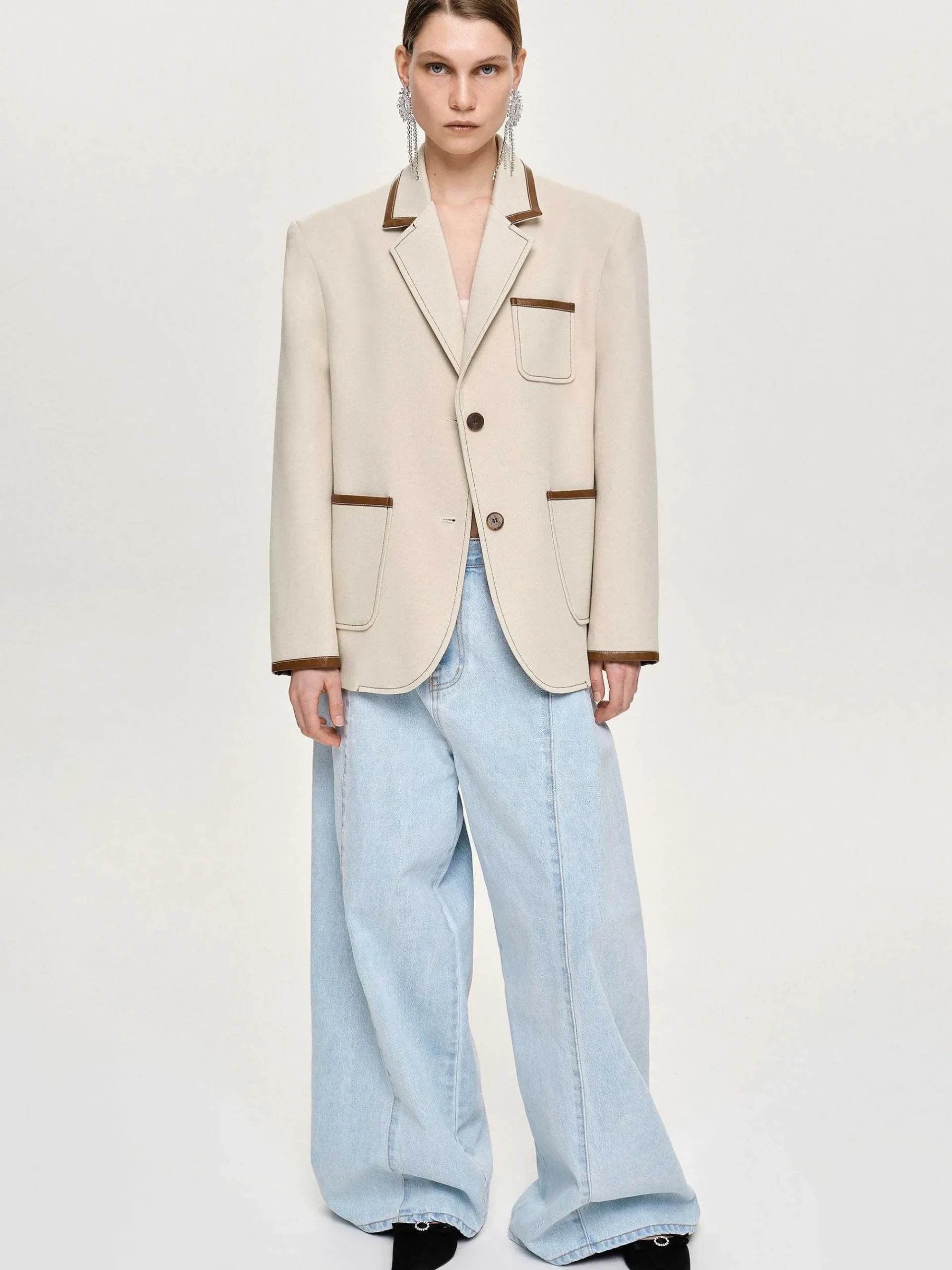 Source Unknown Vêtements-Blazer Borde De Cuir, Toile