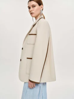 Source Unknown Vêtements D'Exterieur-Blazer Borde De Cuir, Toile