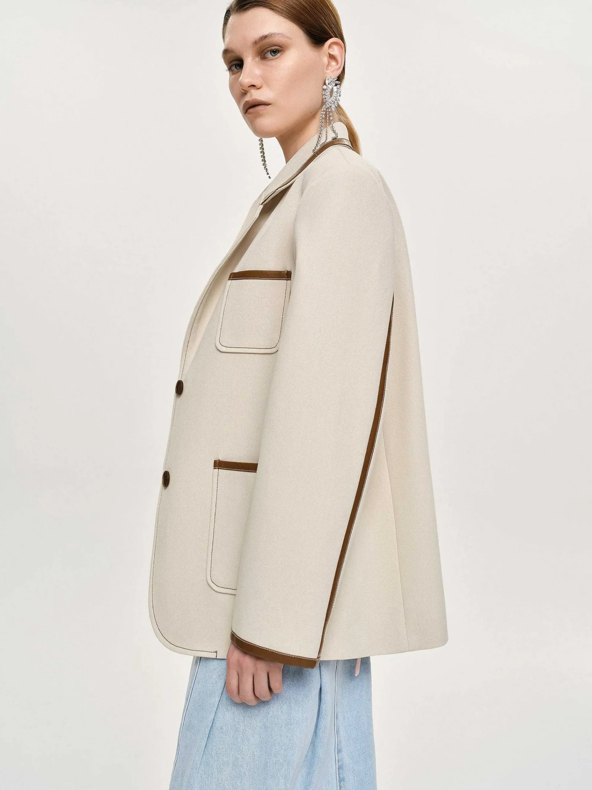 Source Unknown Vêtements D'Exterieur-Blazer Borde De Cuir, Toile