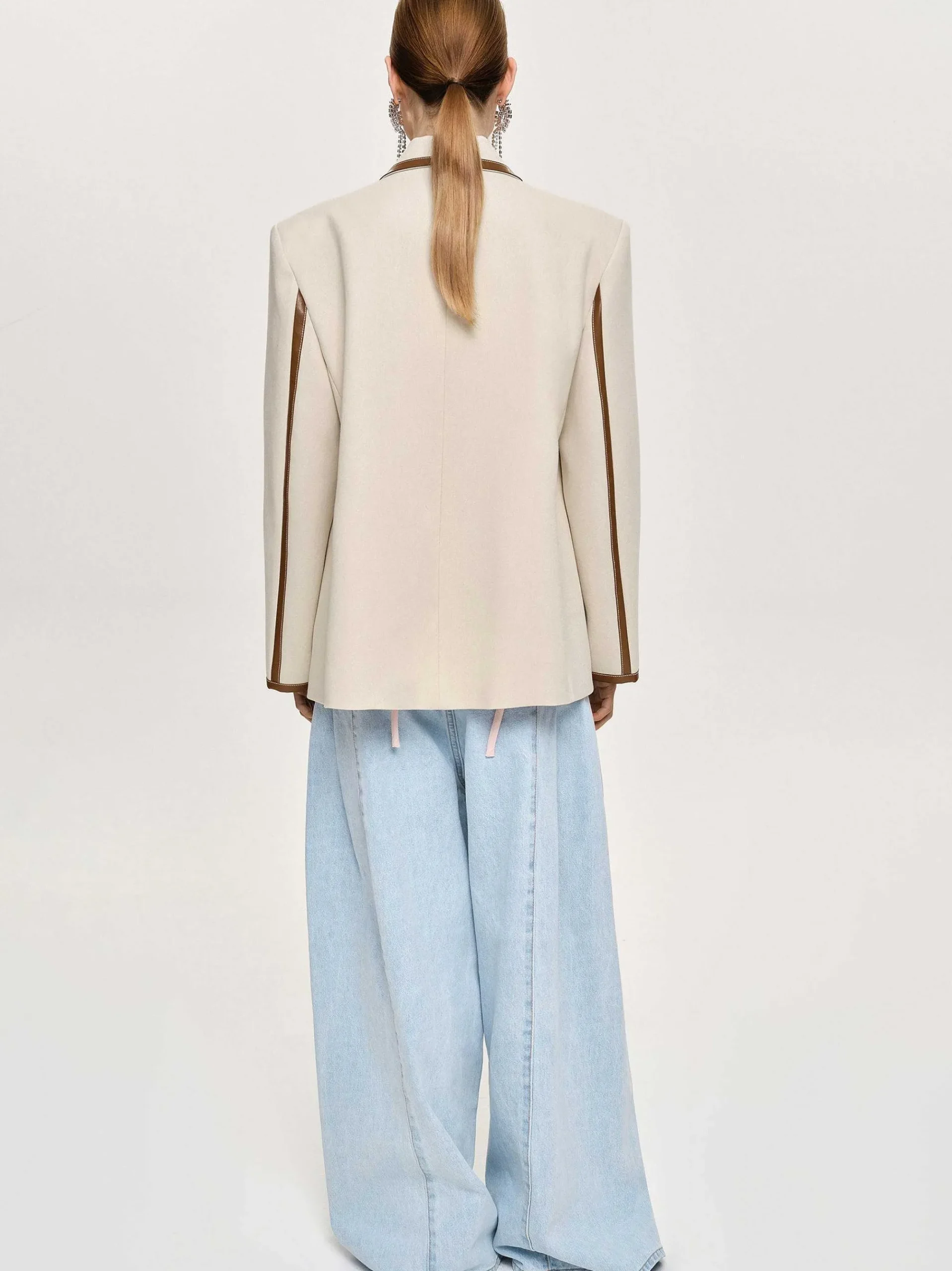 Source Unknown Vêtements D'Exterieur-Blazer Borde De Cuir, Toile
