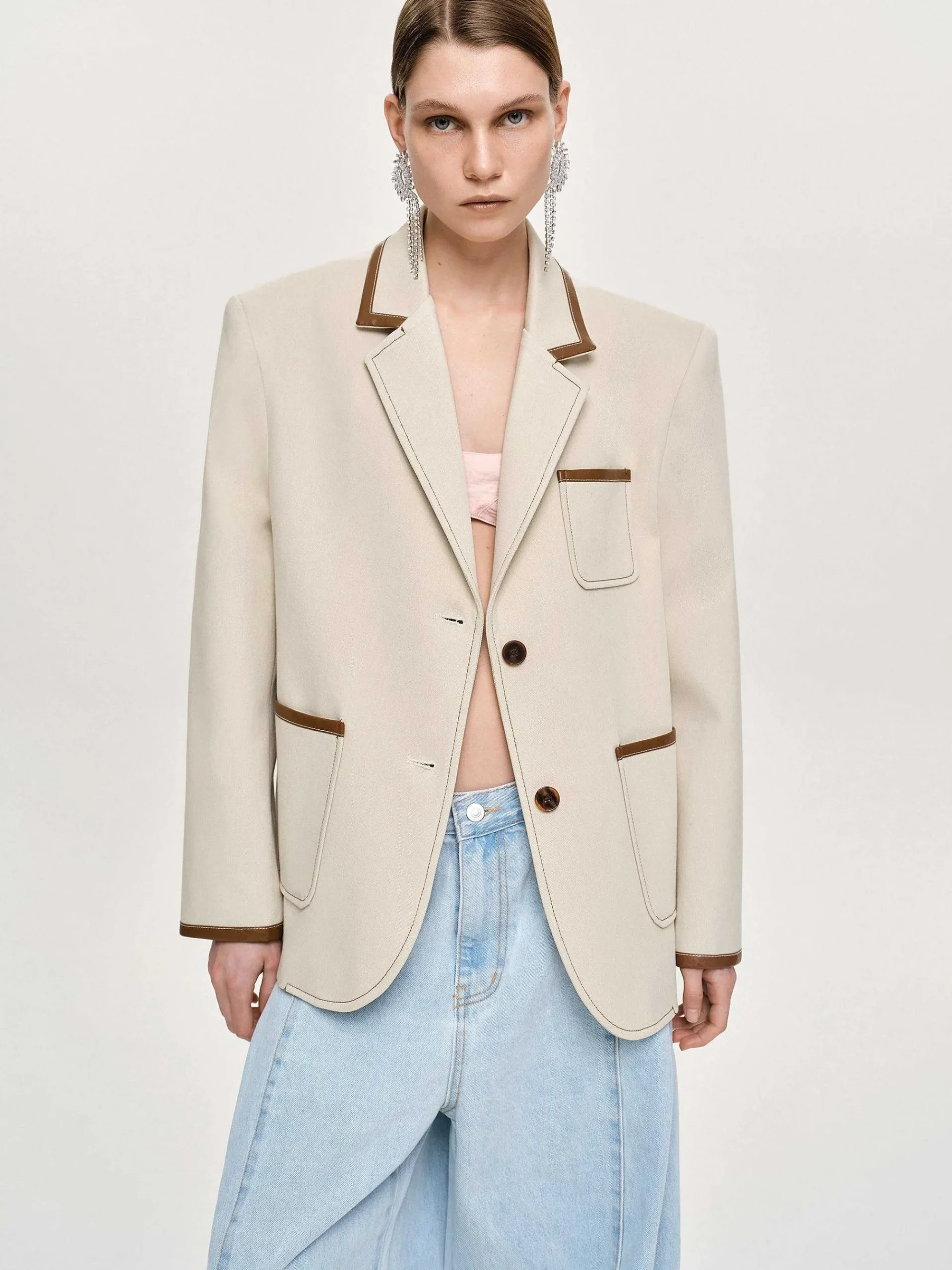 Source Unknown Vêtements D'Exterieur-Blazer Borde De Cuir, Toile