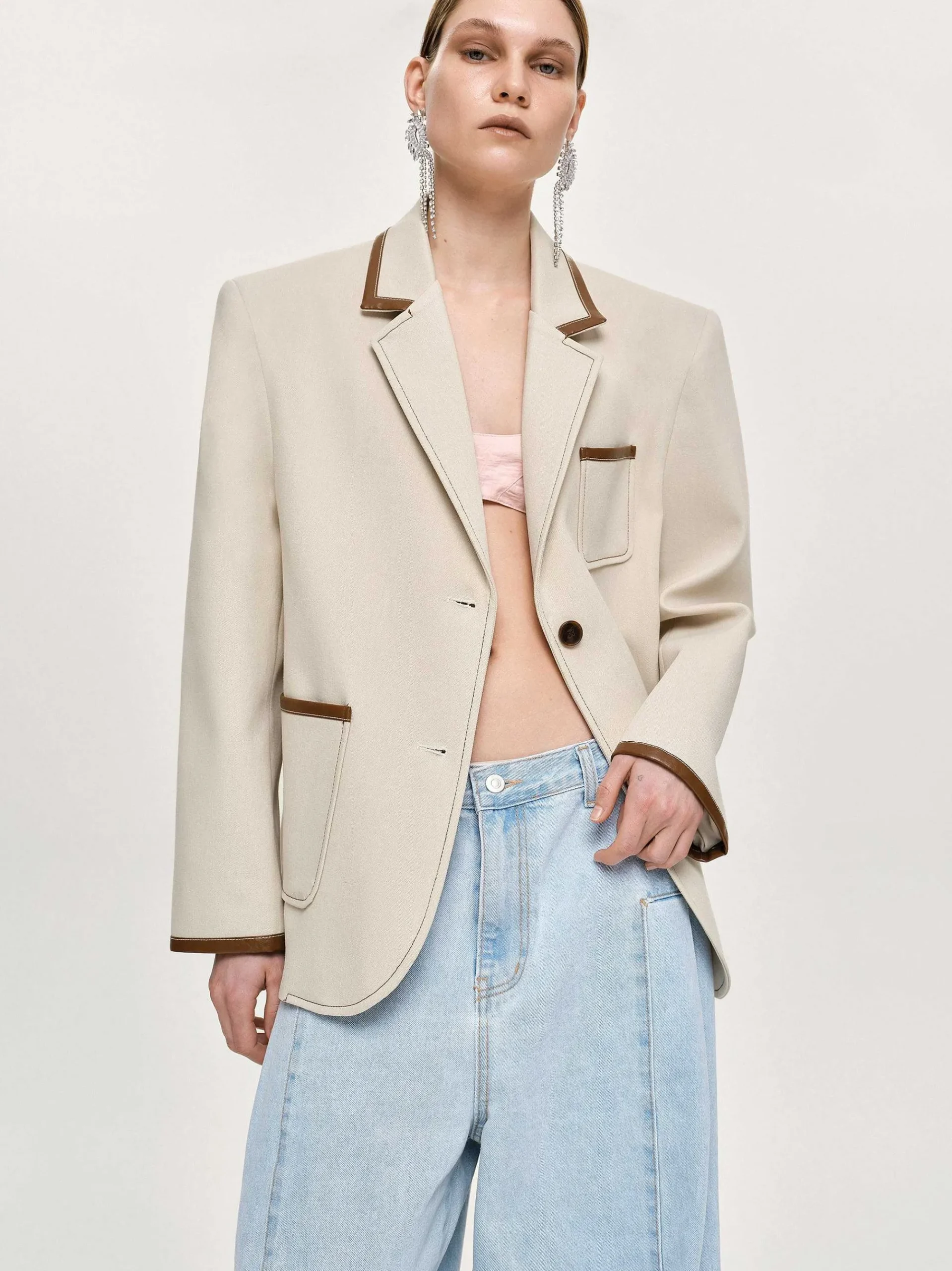 Source Unknown Vêtements D'Exterieur-Blazer Borde De Cuir, Toile