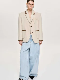 Source Unknown Coordonnées-Blazer Borde De Cuir, Toile