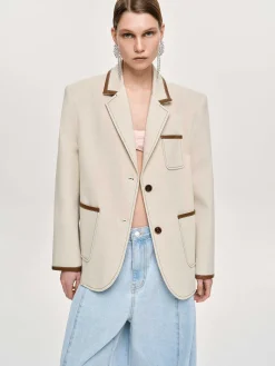 Source Unknown Coordonnées-Blazer Borde De Cuir, Toile