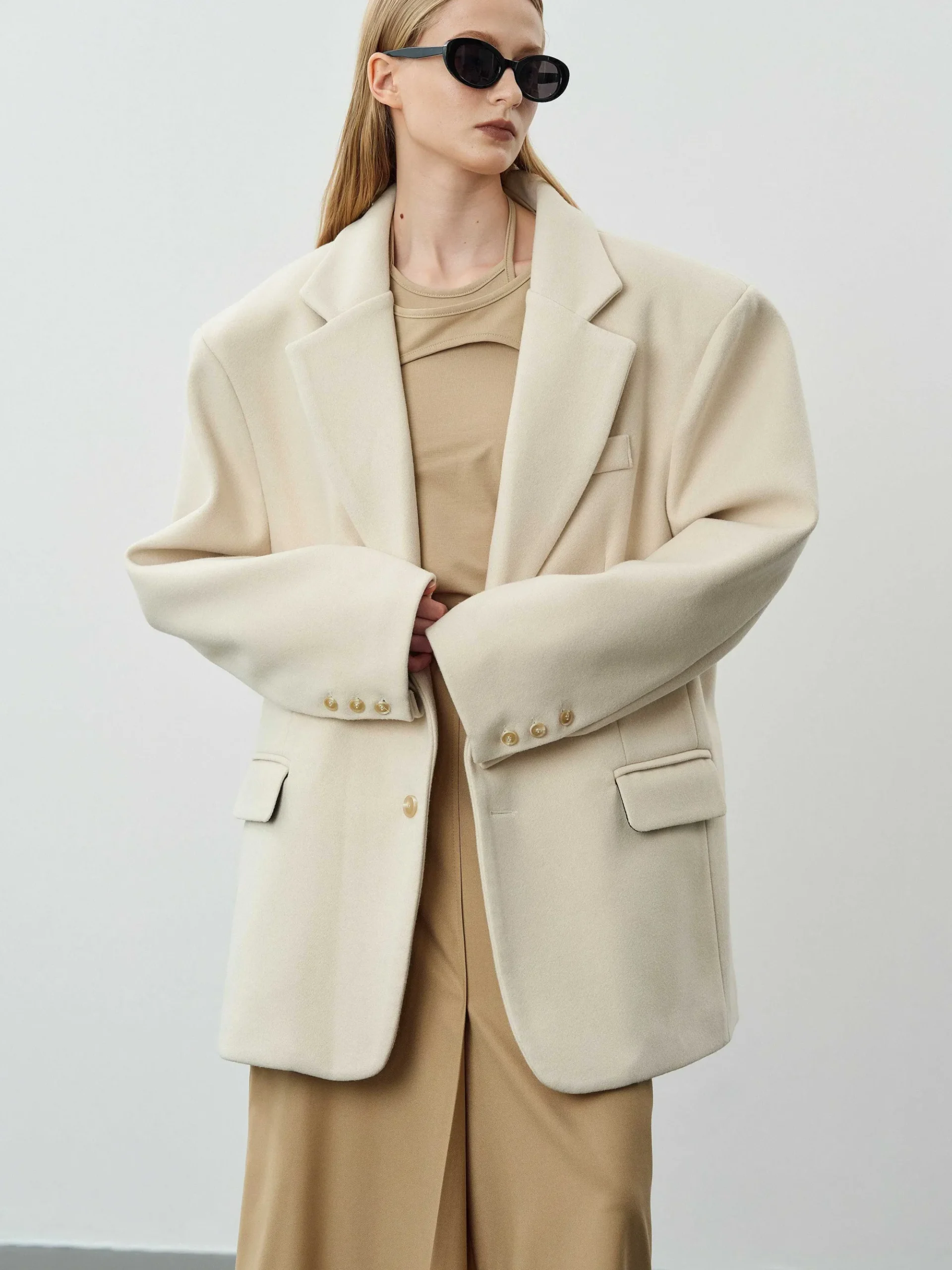 Source Unknown Accessoires-Blazer Boyfriend Surdimensionne Hayk, Creme