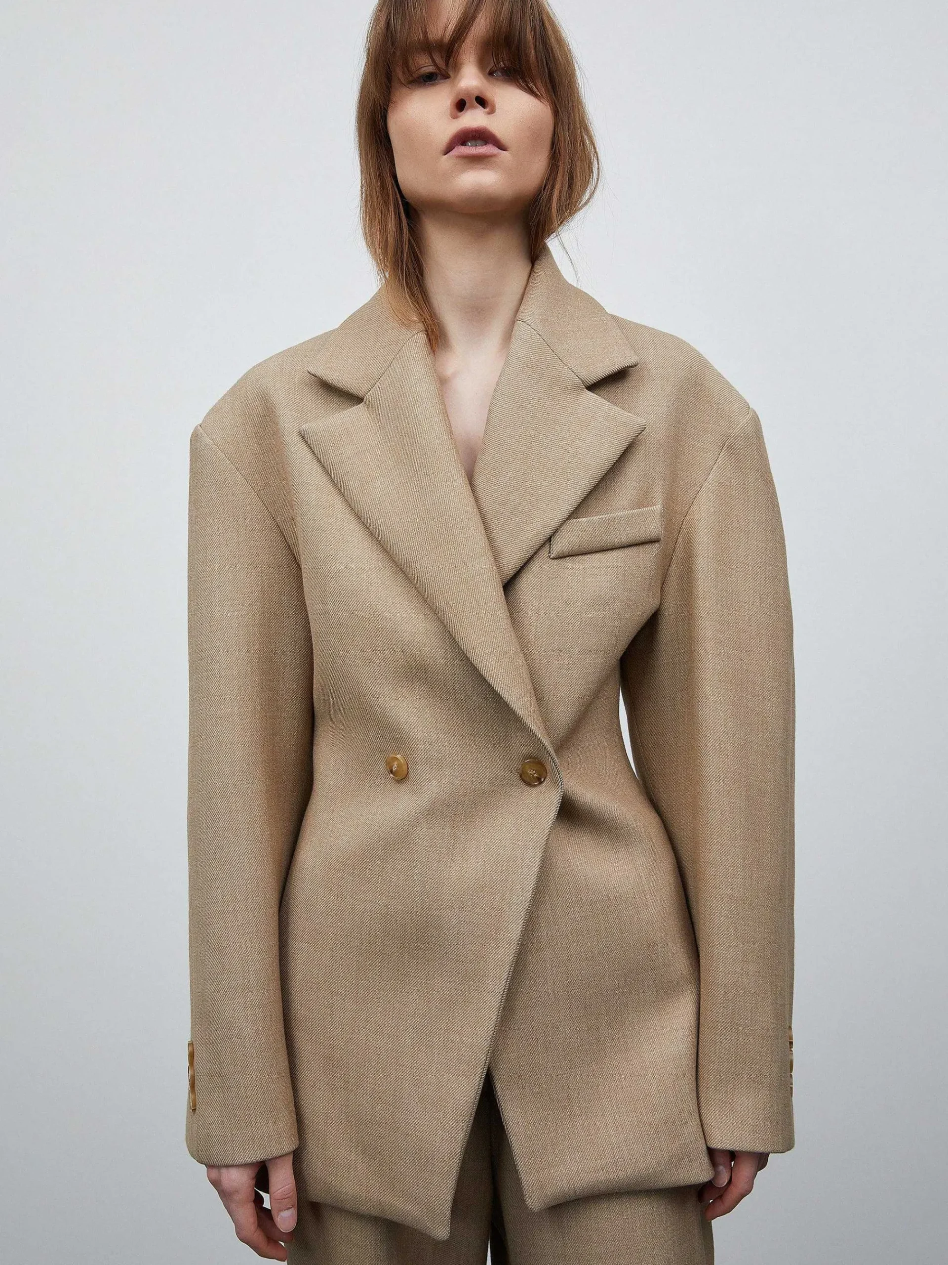 Source Unknown Vêtements D'Exterieur-Blazer Cintre A Double Boutonnage Nangy, Beige Beige