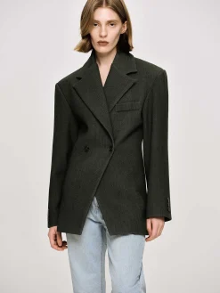 Source Unknown Vêtements-Blazer Cintre A Double Boutonnage Nangy, Gris Charbon