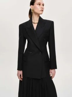 Source Unknown Vêtements D'Exterieur-Blazer Cintre A Double Boutonnage Leonara, Noir