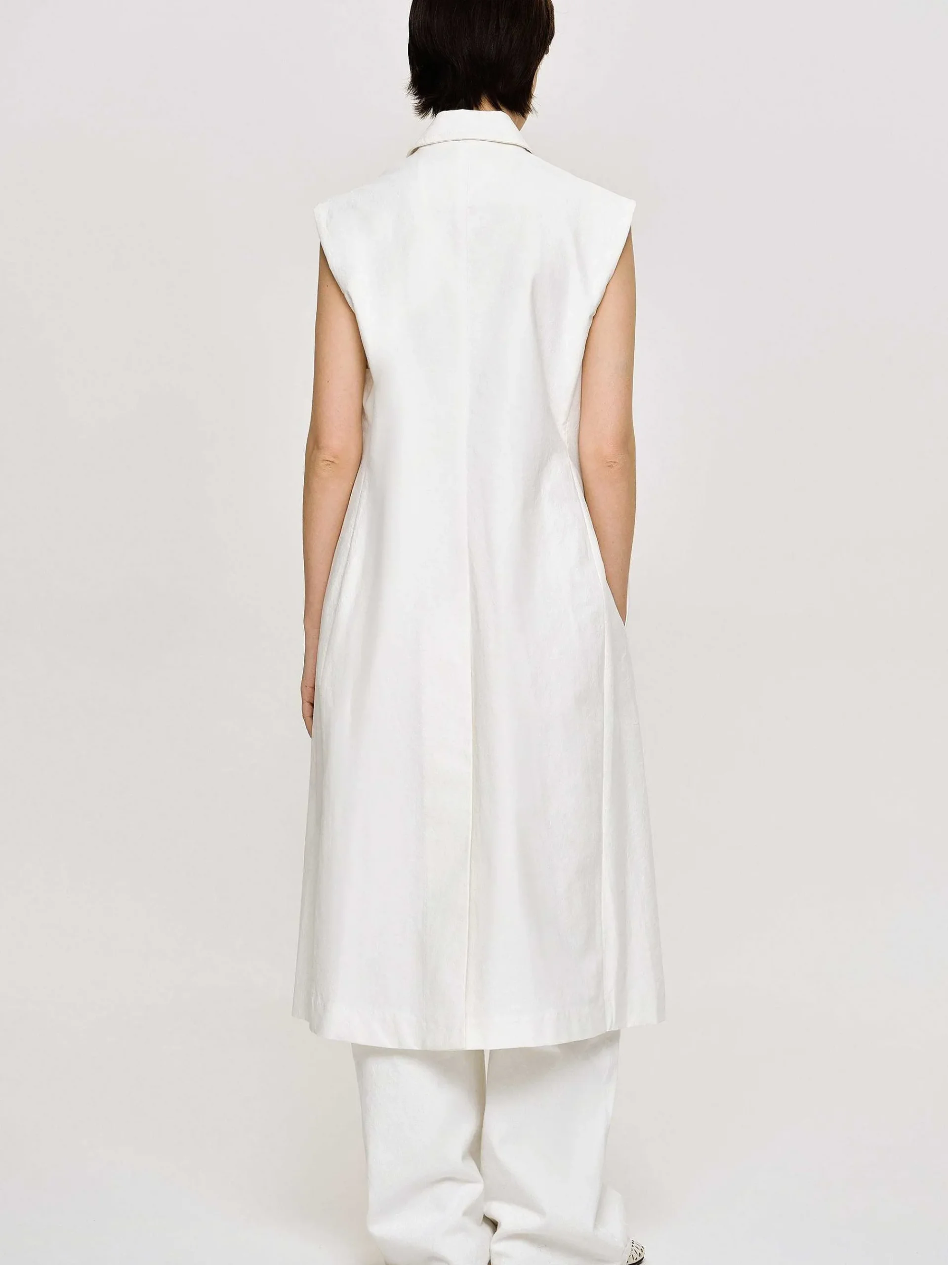Source Unknown Vêtements D'Exterieur-Blazer Long Sans Manches, Blanc