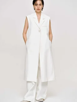 Source Unknown Vêtements D'Exterieur-Blazer Long Sans Manches, Blanc