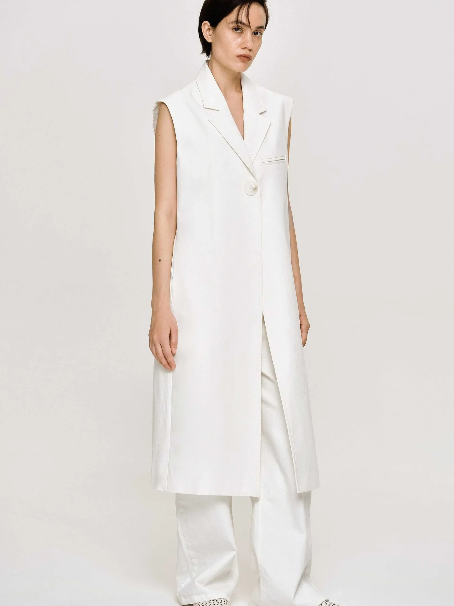 Source Unknown Vêtements D'Exterieur-Blazer Long Sans Manches, Blanc