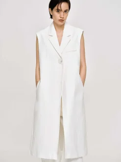Source Unknown Vêtements D'Exterieur-Blazer Long Sans Manches, Blanc