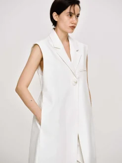 Source Unknown Vêtements D'Exterieur-Blazer Long Sans Manches, Blanc
