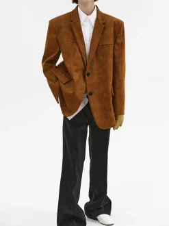 Source Unknown Accessoires-Blazer Lui En Simili Cuir, Marron Rouille