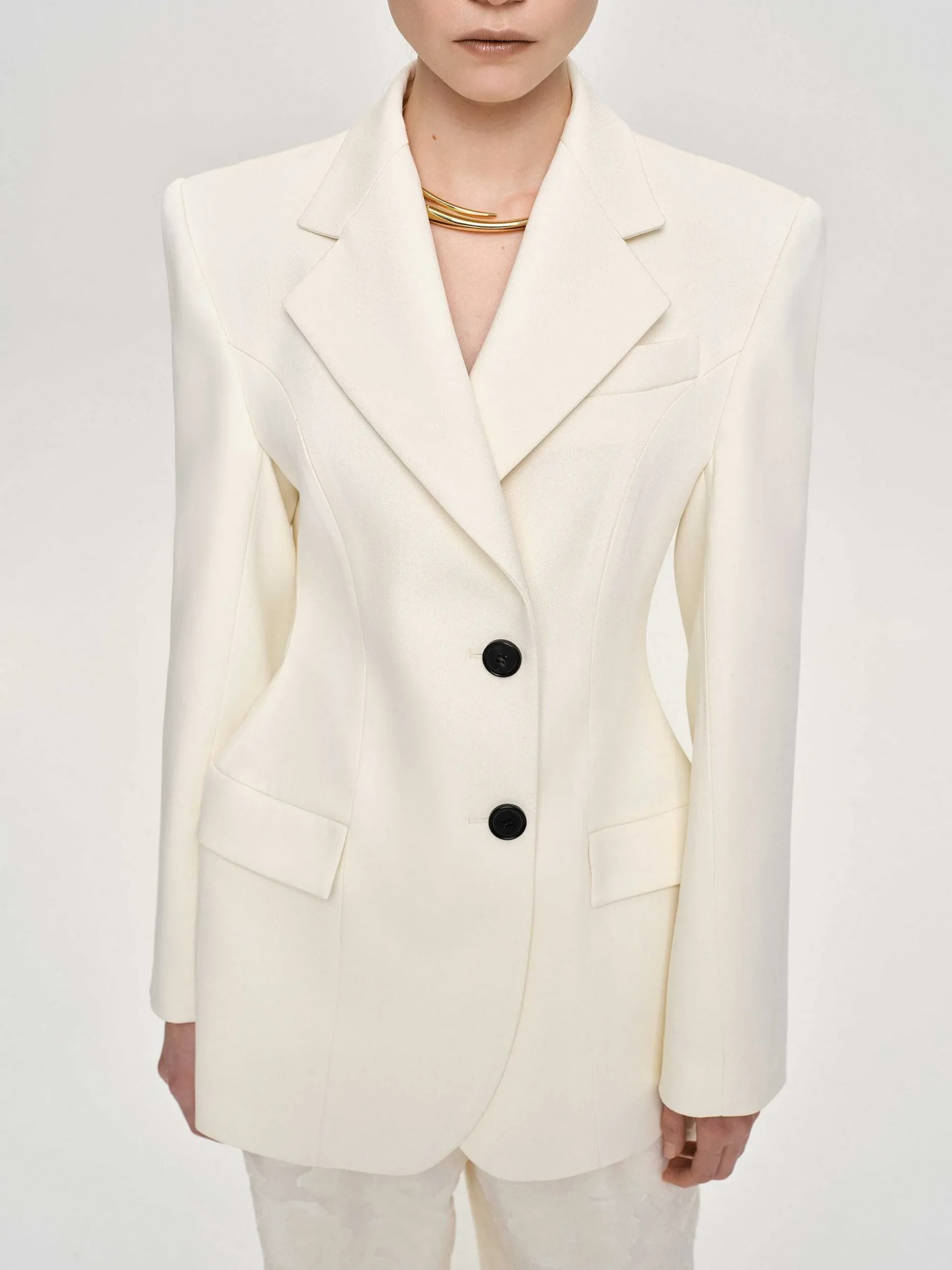 Source Unknown Vêtements D'Exterieur-Blazer Sablier Poldo, Creme