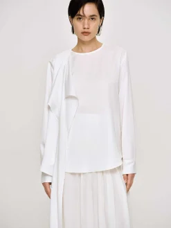 Source Unknown Hauts-Blouse Echarpe Drapee Notte, Blanc