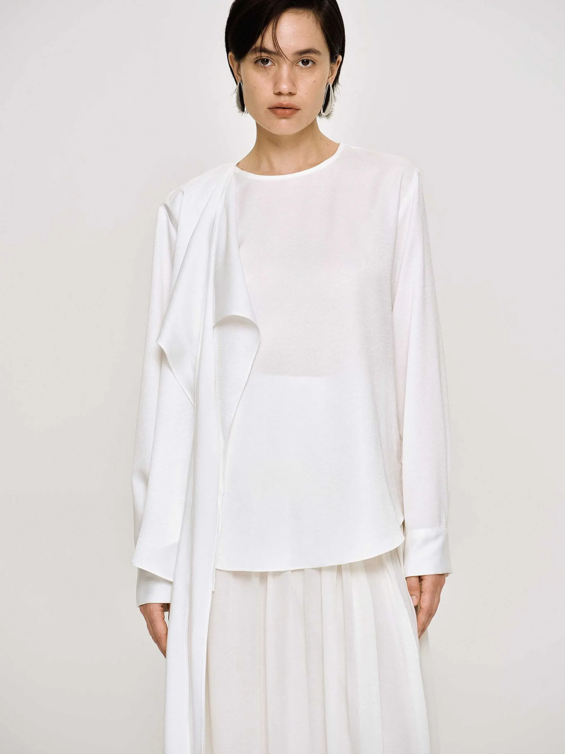 Source Unknown Vêtements-Blouse Echarpe Drapee Notte, Blanc