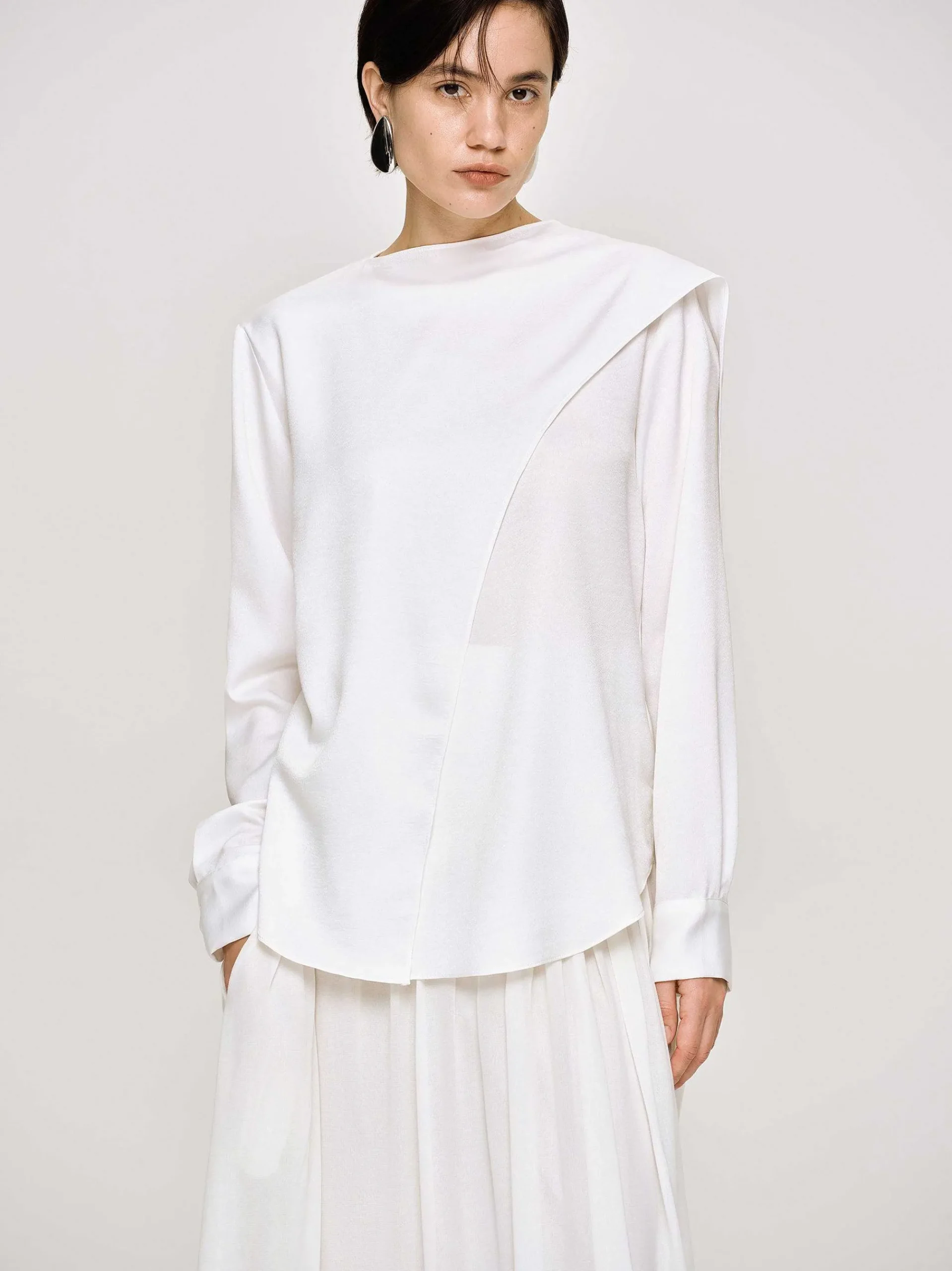 Source Unknown Vêtements-Blouse Echarpe Drapee Notte, Blanc