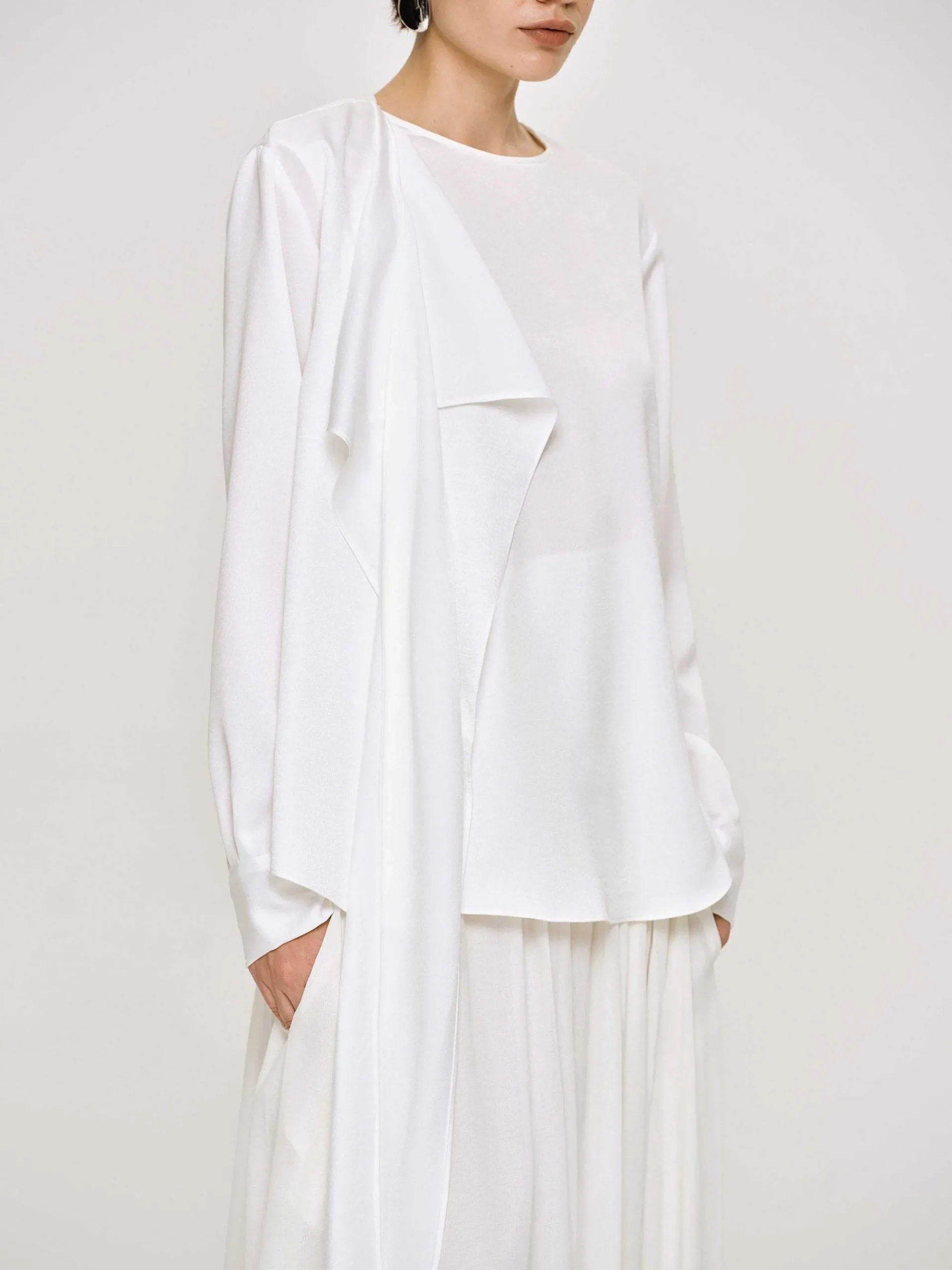 Source Unknown Vêtements-Blouse Echarpe Drapee Notte, Blanc