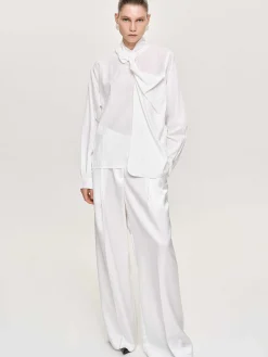 Source Unknown Hauts-Blouse Echarpe Torsadee Mesash, Blanc