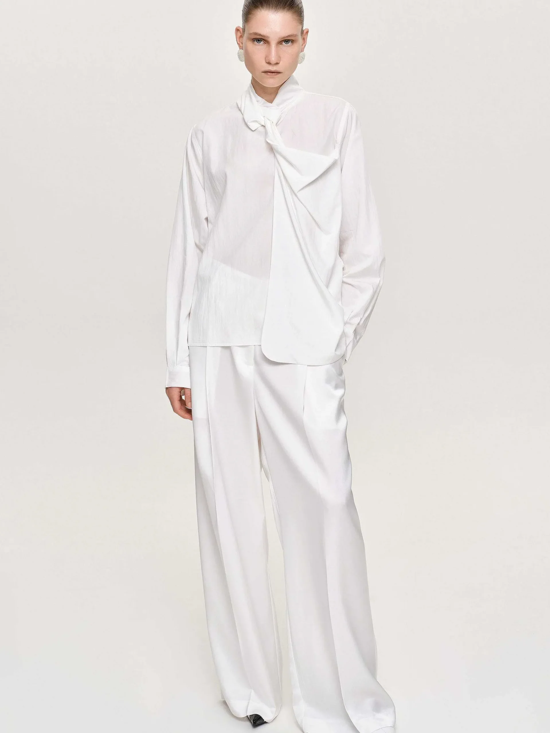 Source Unknown Hauts-Blouse Echarpe Torsadee Mesash, Blanc