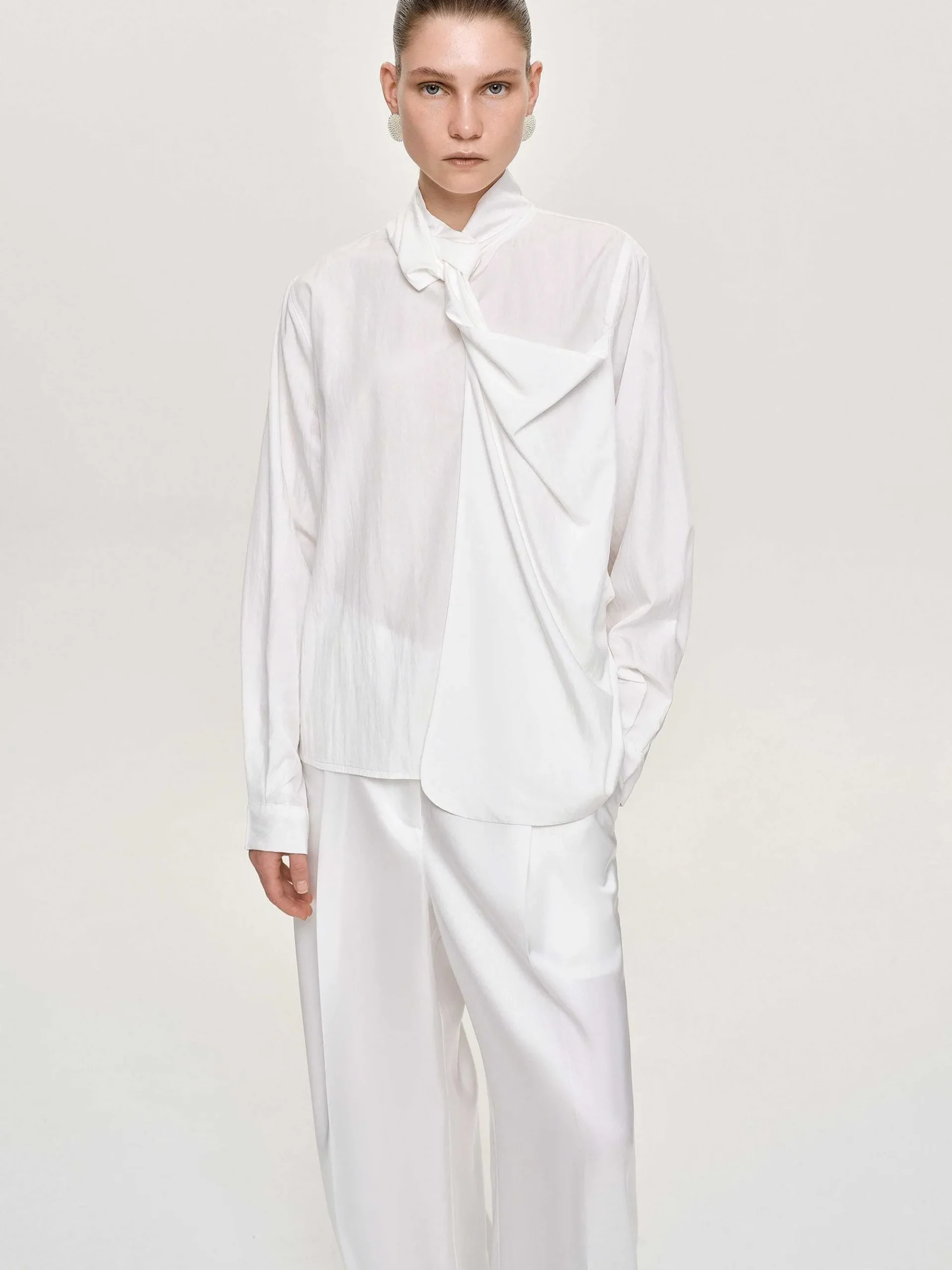 Source Unknown Hauts-Blouse Echarpe Torsadee Mesash, Blanc
